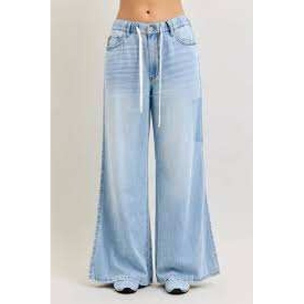 Judy Blue Palazzo Jeans Womens 11/30 Light Wash Drawstring Wide Leg